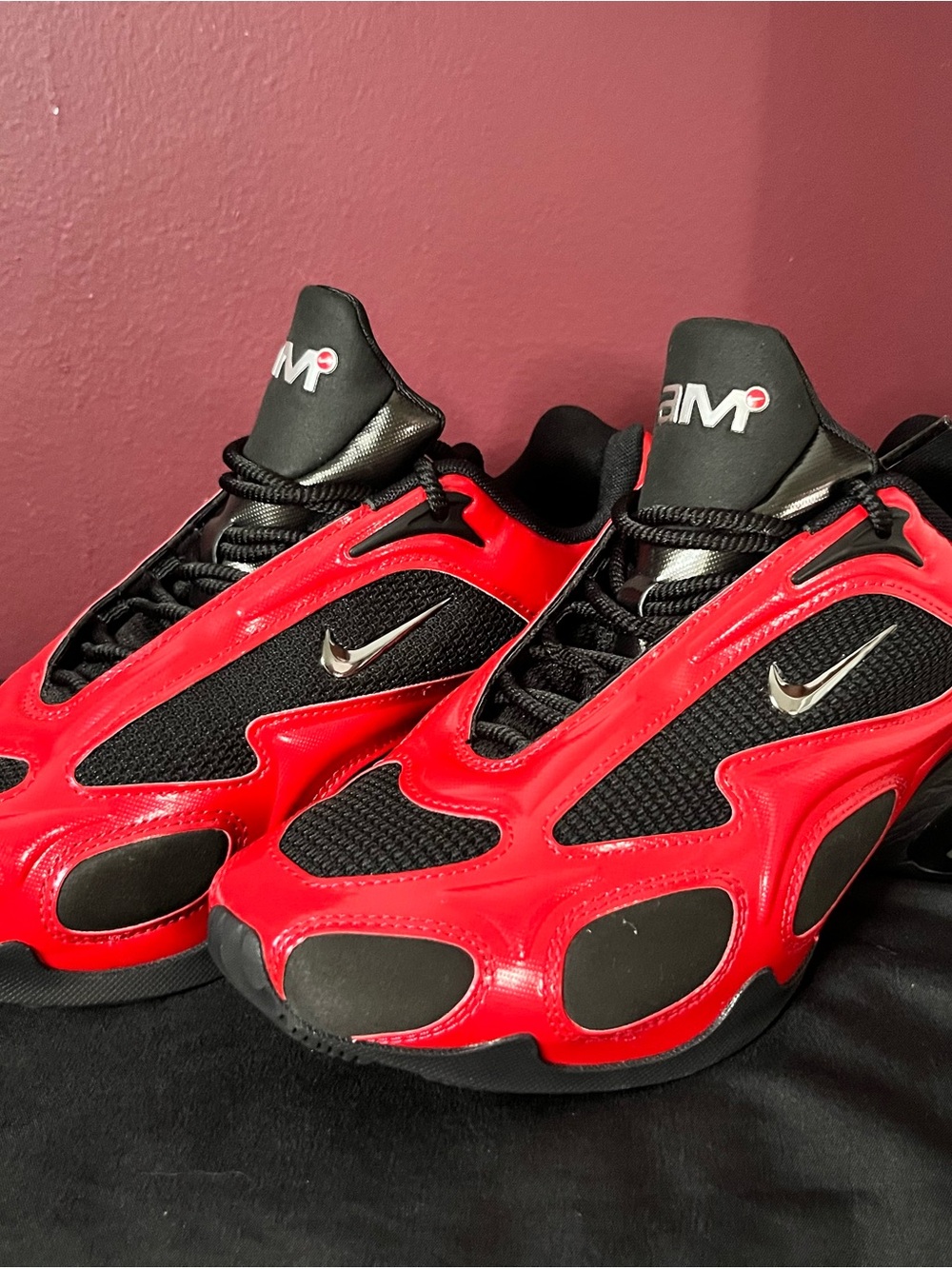 Nike Men’s Red and Black Athletic Sneakers with Silver Swoosh